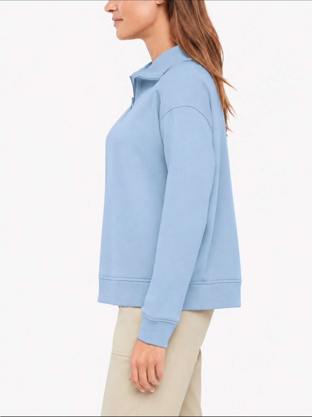 Eddie Bauer Women's Quarter-Zip Pullover French Terry Soft Blue - Picture 2 of 6